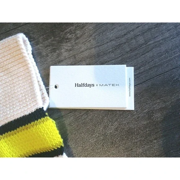 Halfdays x Matek Mot Mot Balaclava Oatmilk Yellow Black Stripe Knit Face Hat - Picture 2 of 8
